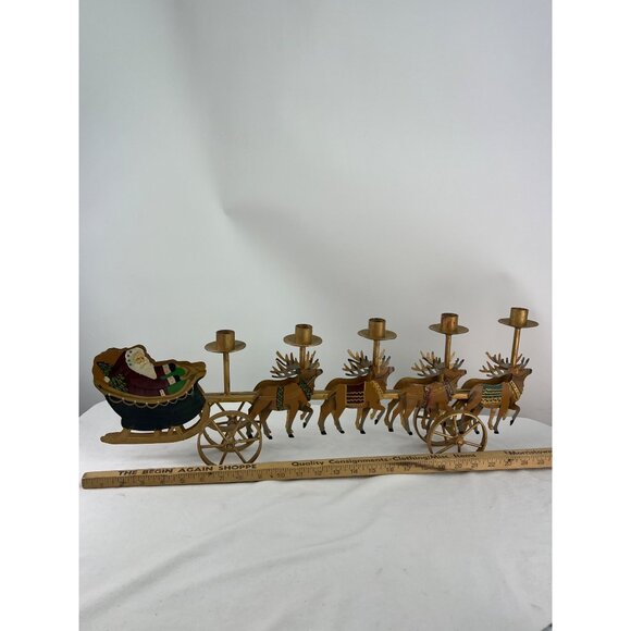 VTG Santa Sleigh Reindeer Metal Candle Holder Decor Centerpiece Mantel - Picture 10 of 11